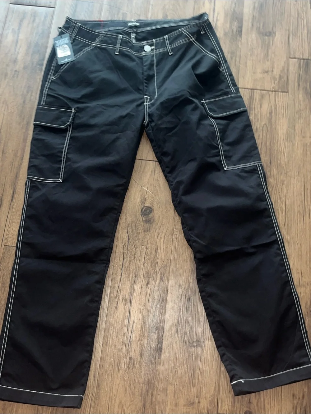 True Religion Black Cargo Pants with White Contrast Stitching